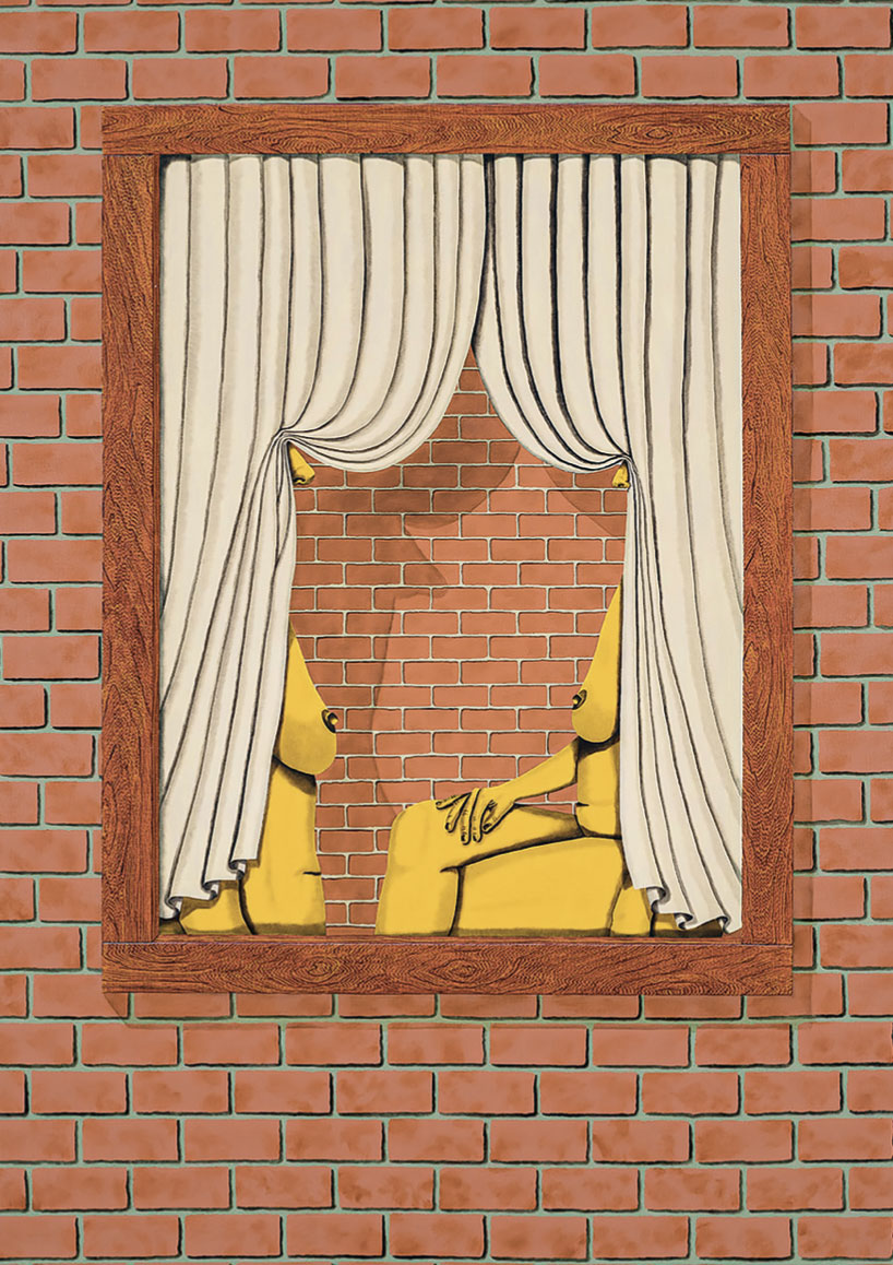 Sarah Margnetti, Window Caryatids, acrylique et peinture à l’huile sur toile (photographie : Farzad Owrang), 150 x 100 cm, 2021